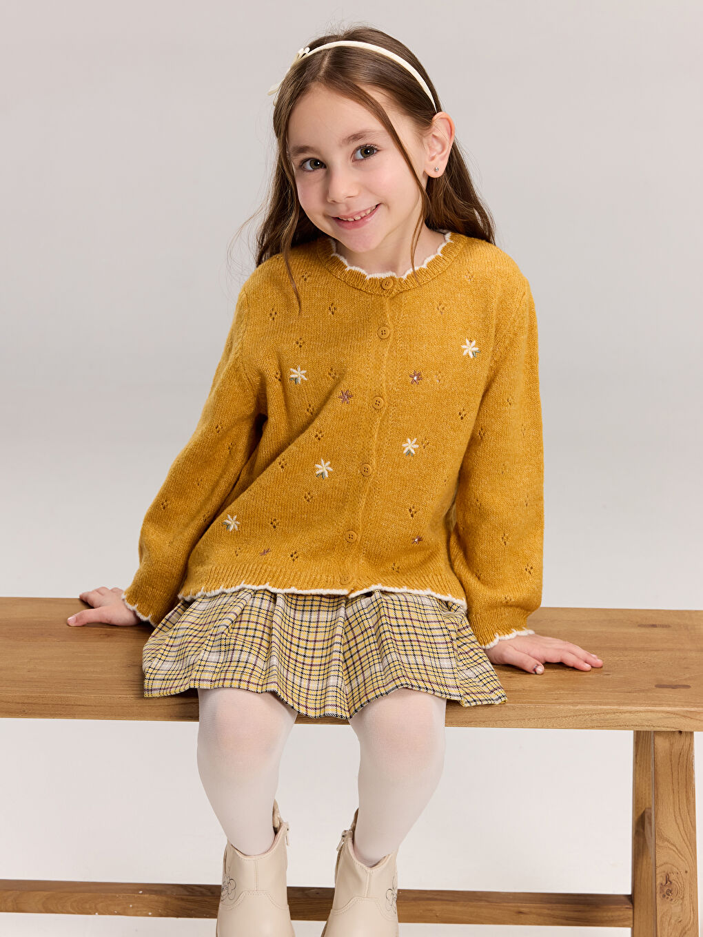 Cardigan en Tricot à Col Rond Floral pour Filles