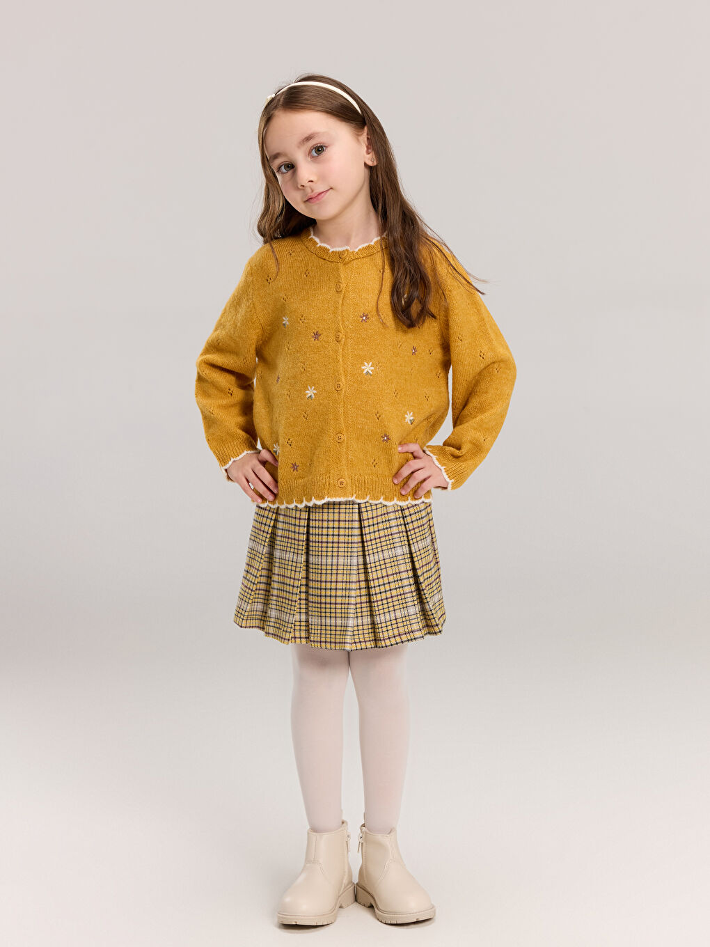 Cardigan en Tricot à Col Rond Floral pour Filles-1