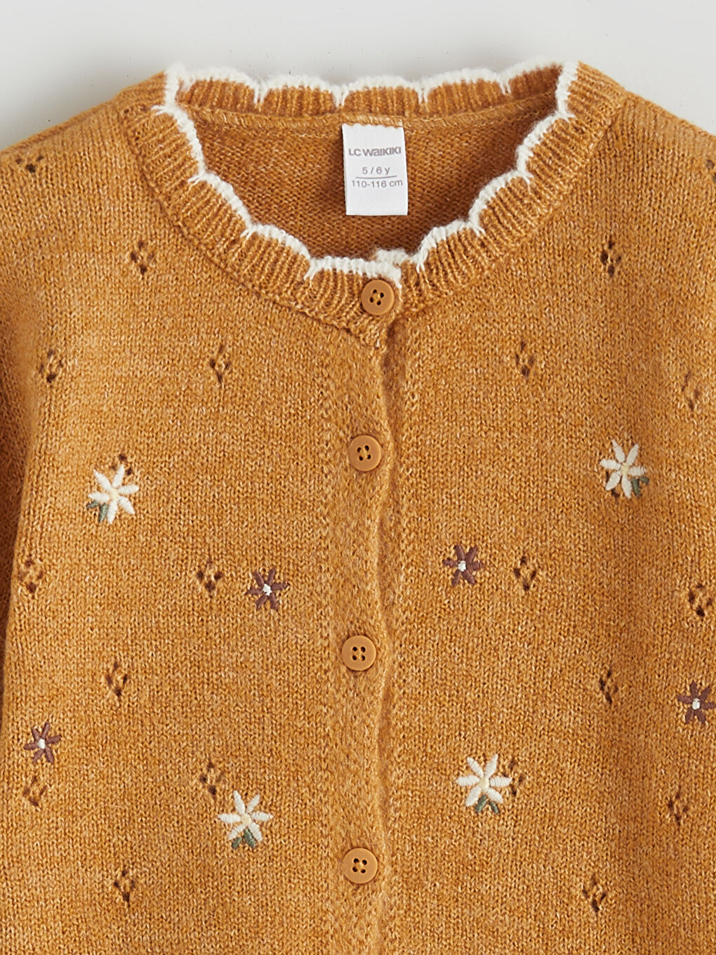 Kardigan od trikotaže sa cvetnim uzorkom i okruglim izrezom za devojčice-1