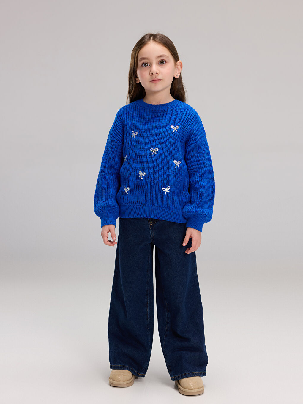 Crew Neck Sequin Embroidered Girls' Knitwear Sweater-1
