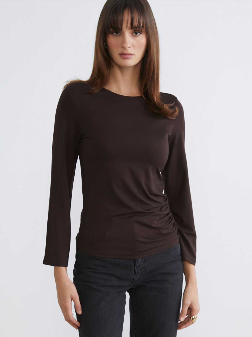 Kahverengi Bisiklet Yaka Kadın Body