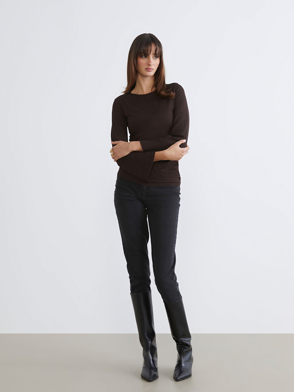 Kahverengi Bisiklet Yaka Kadın Body-1