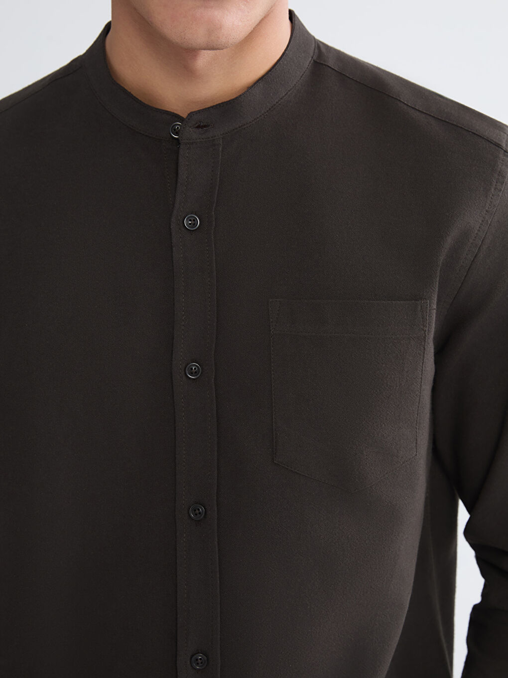 Kahverengi Regular Fit Hakim Yaka Uzun Kollu Erkek Gömlek-2