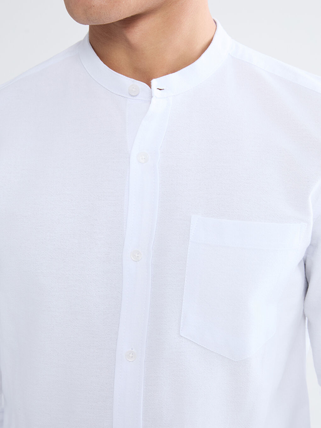 Beyaz Regular Fit Hakim Yaka Uzun Kollu Erkek Gömlek-2