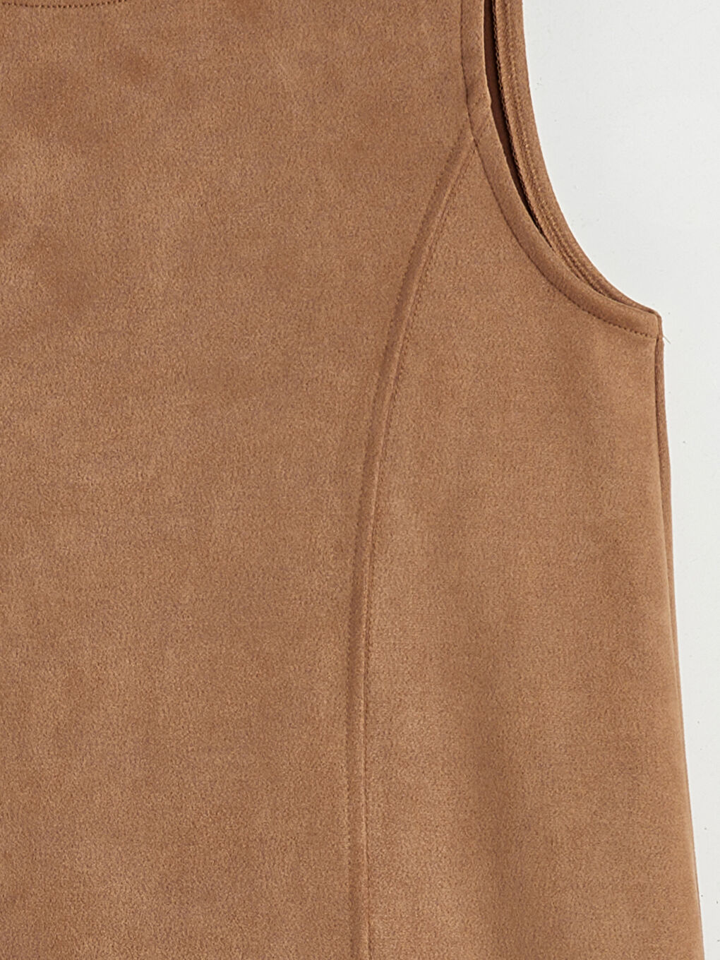 Kahverengi Fiyonk Detaylı Süet Görünümlü Kız Çocuk Elbise-1