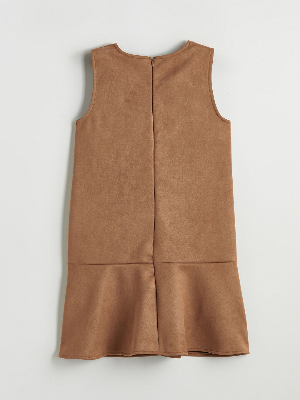 Kahverengi Fiyonk Detaylı Süet Görünümlü Kız Çocuk Elbise-2