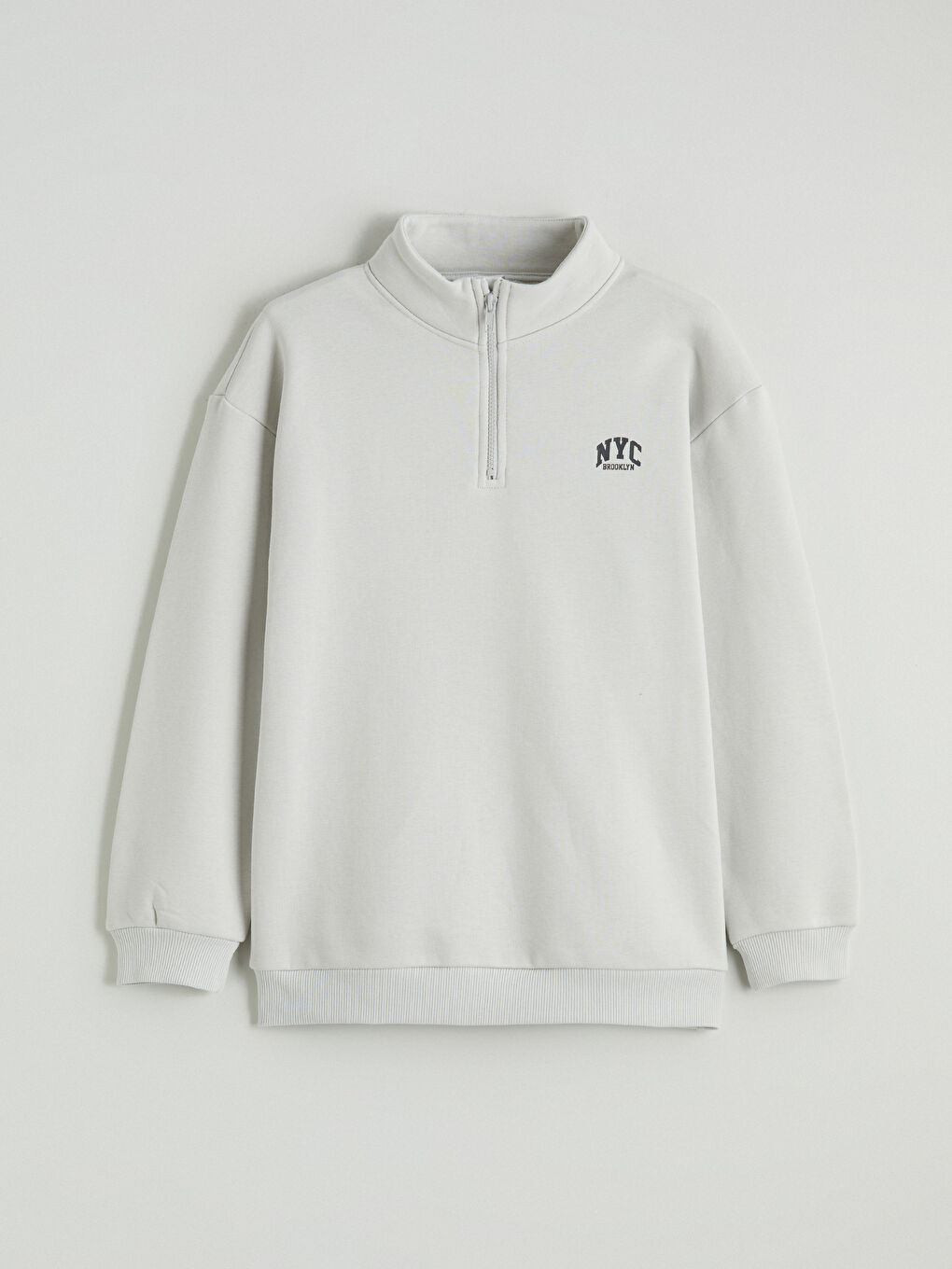 Bej Dik Yaka Erkek Çocuk Kalın Sweatshirt-1