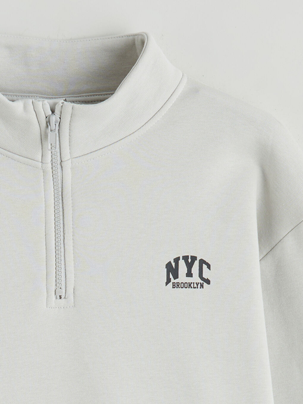 Bej Dik Yaka Erkek Çocuk Kalın Sweatshirt-3