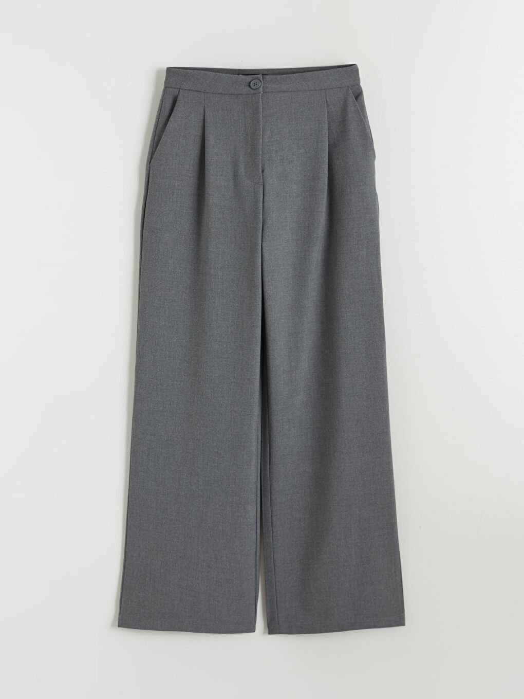 Gri Loose Fit Geniş Paça Kadın Pileli Pantolon-4