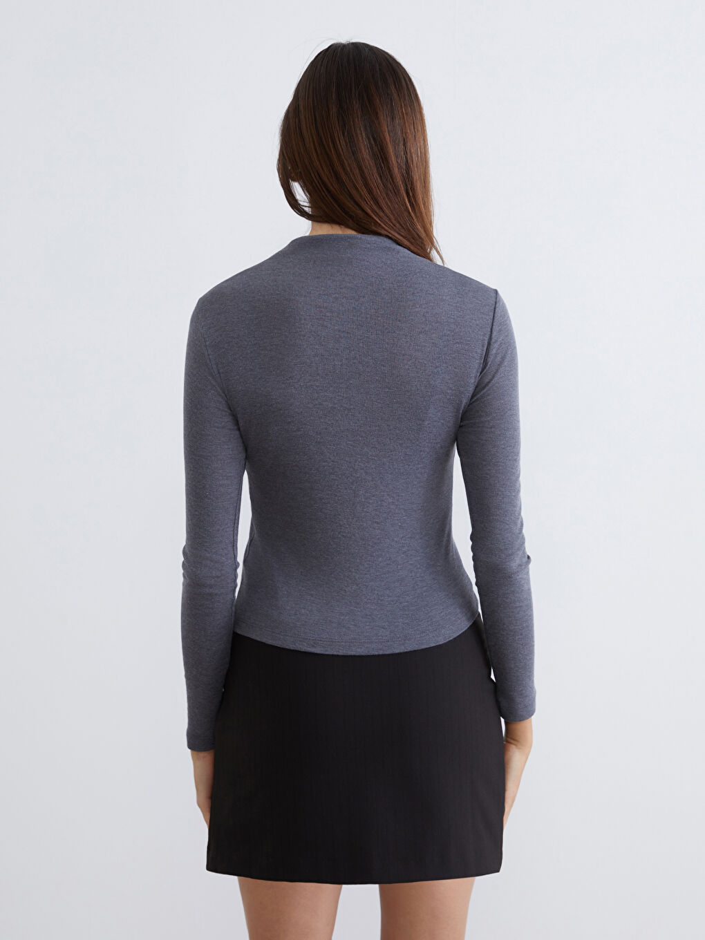 Antrasit Dik Yaka Kadın Body-3