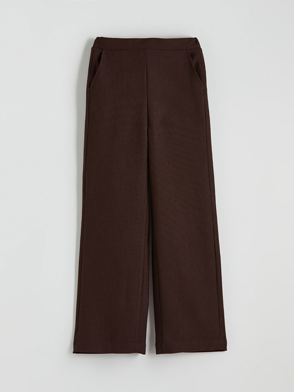 Kahverengi Beli Lastikli Geniş Paça Kadın Pantolon-4