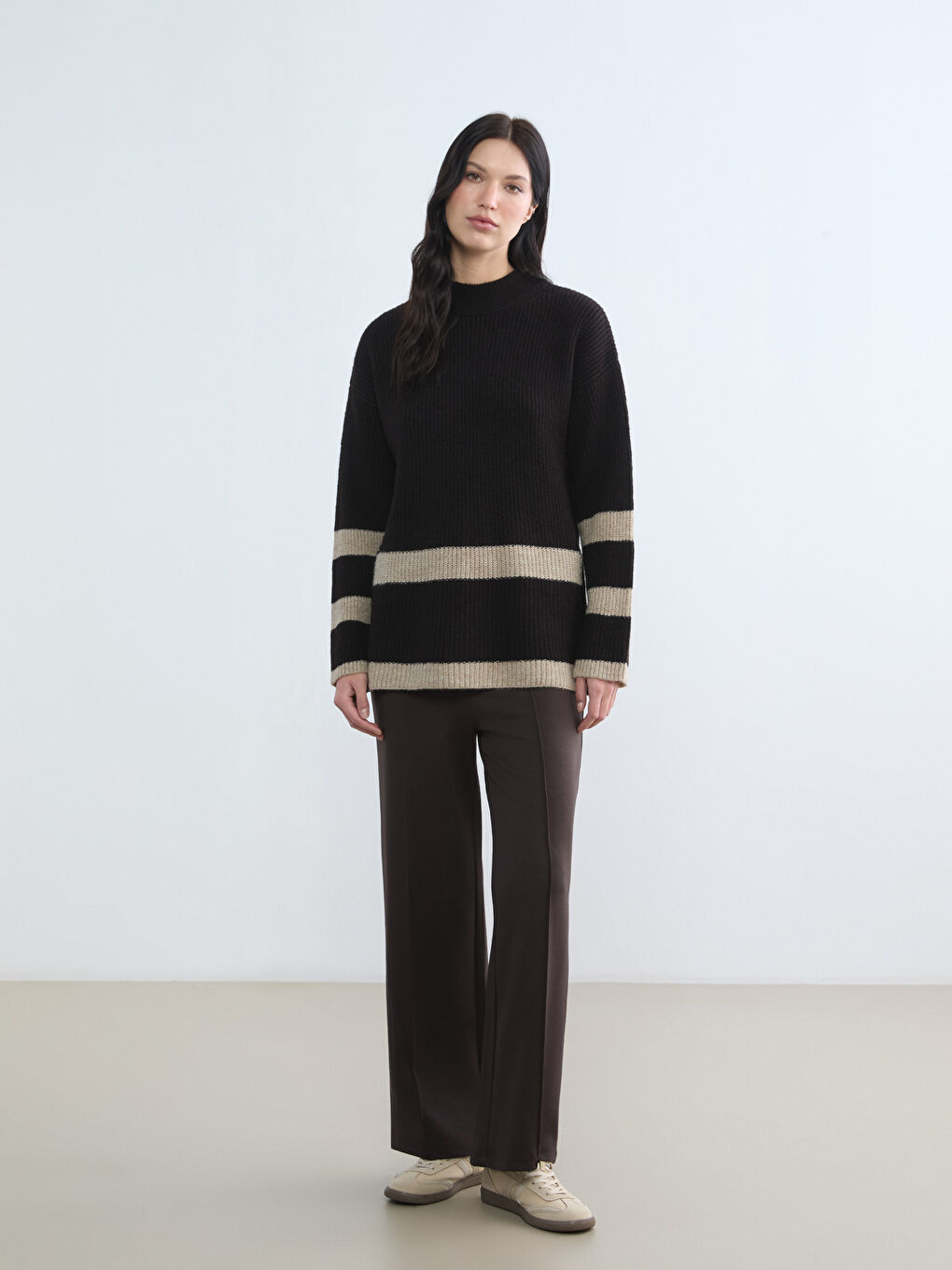 Lacivert Yarım Balıkçı Yaka Kadın Triko Tunik-1