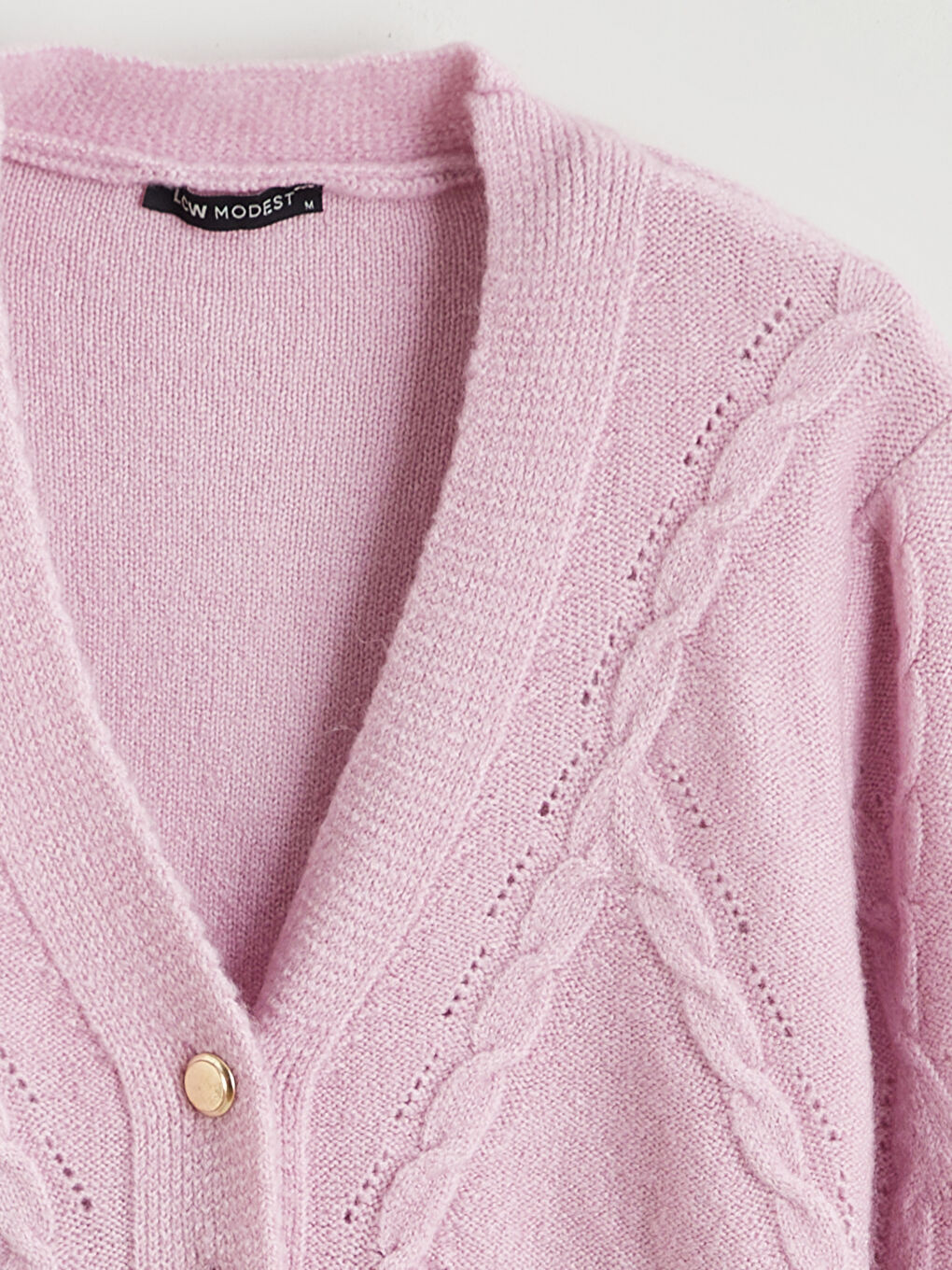 Pembe V Yaka Kendinden Desenli Kadın Triko Hırka-5