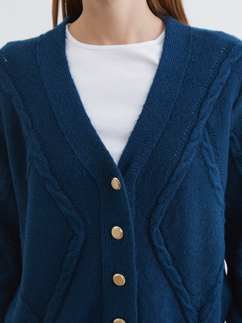 V Neck Patterned Women's Knitwear Cardigan-2