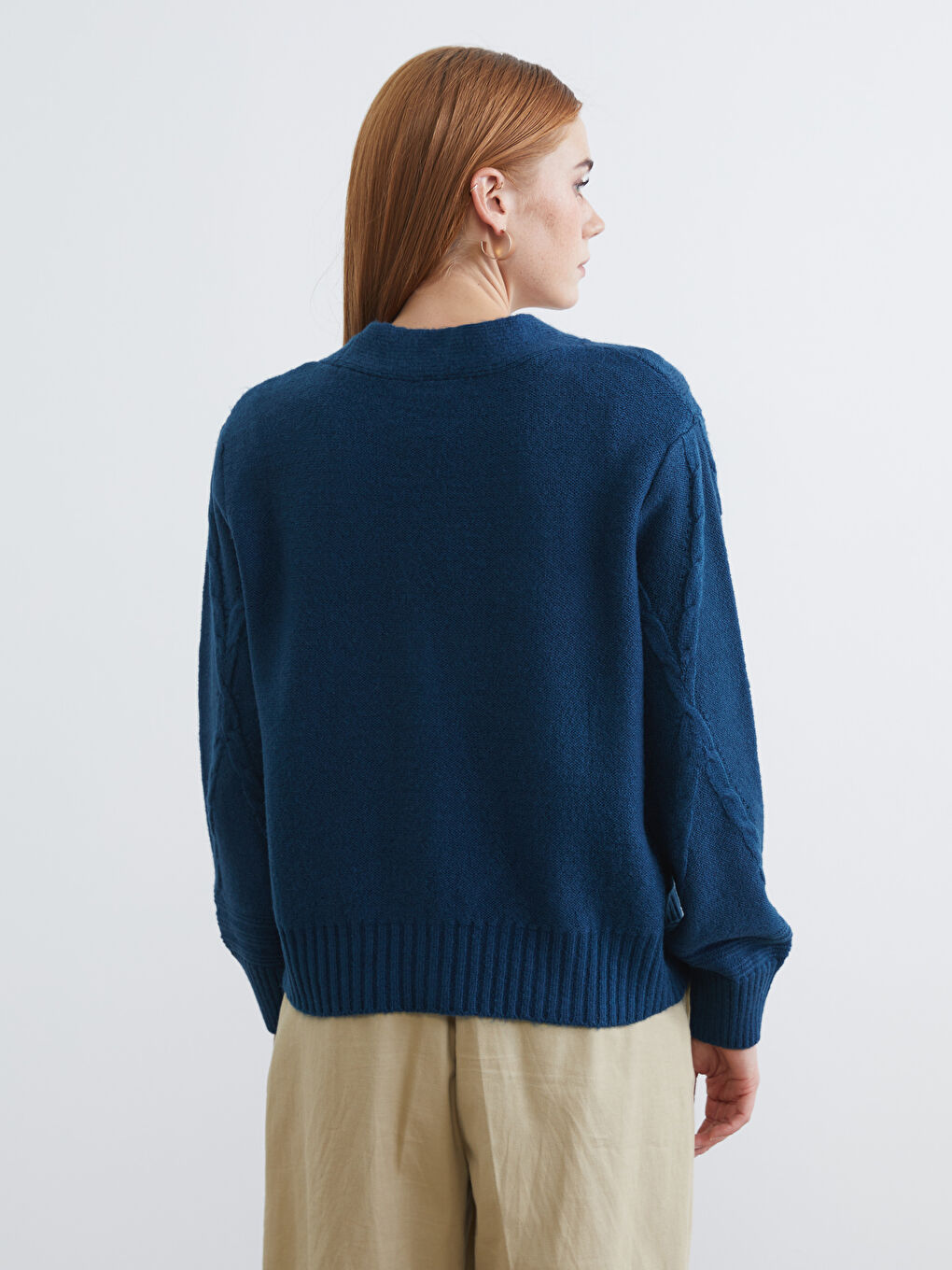 V Neck Patterned Women's Knitwear Cardigan-3