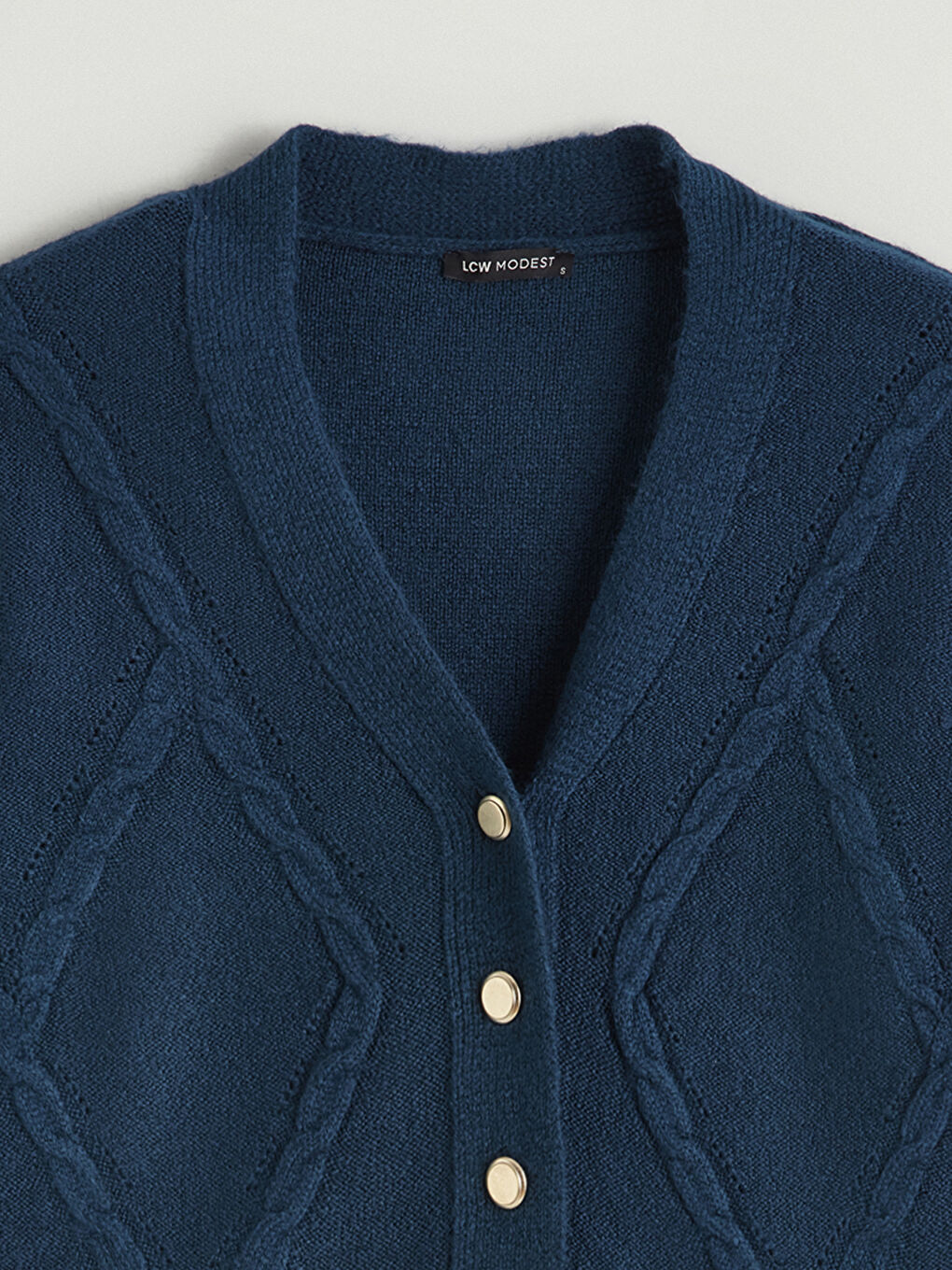 Petrol V Yaka Desenli Kadın Triko Hırka-1