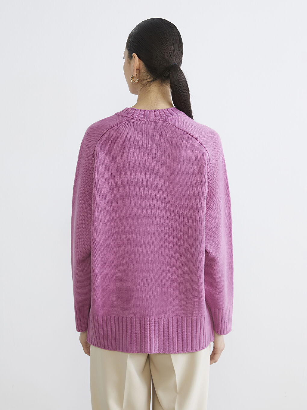 Pembe Bisiklet Yaka Oversize Kadın Triko Tunik-3