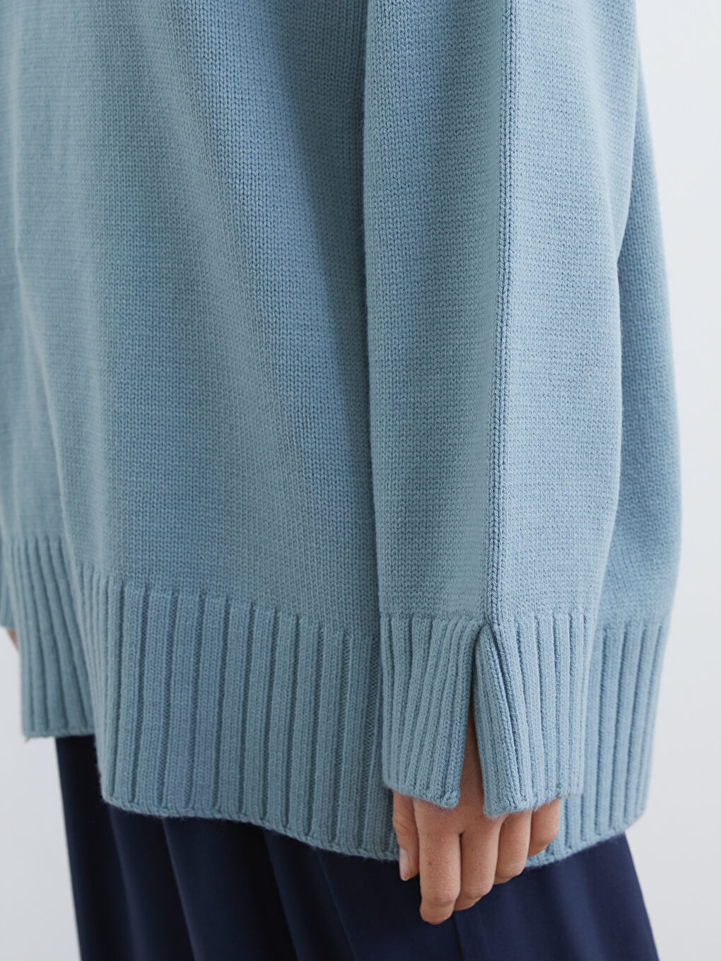 Yeşil Bisiklet Yaka Oversize Kadın Triko Tunik-2