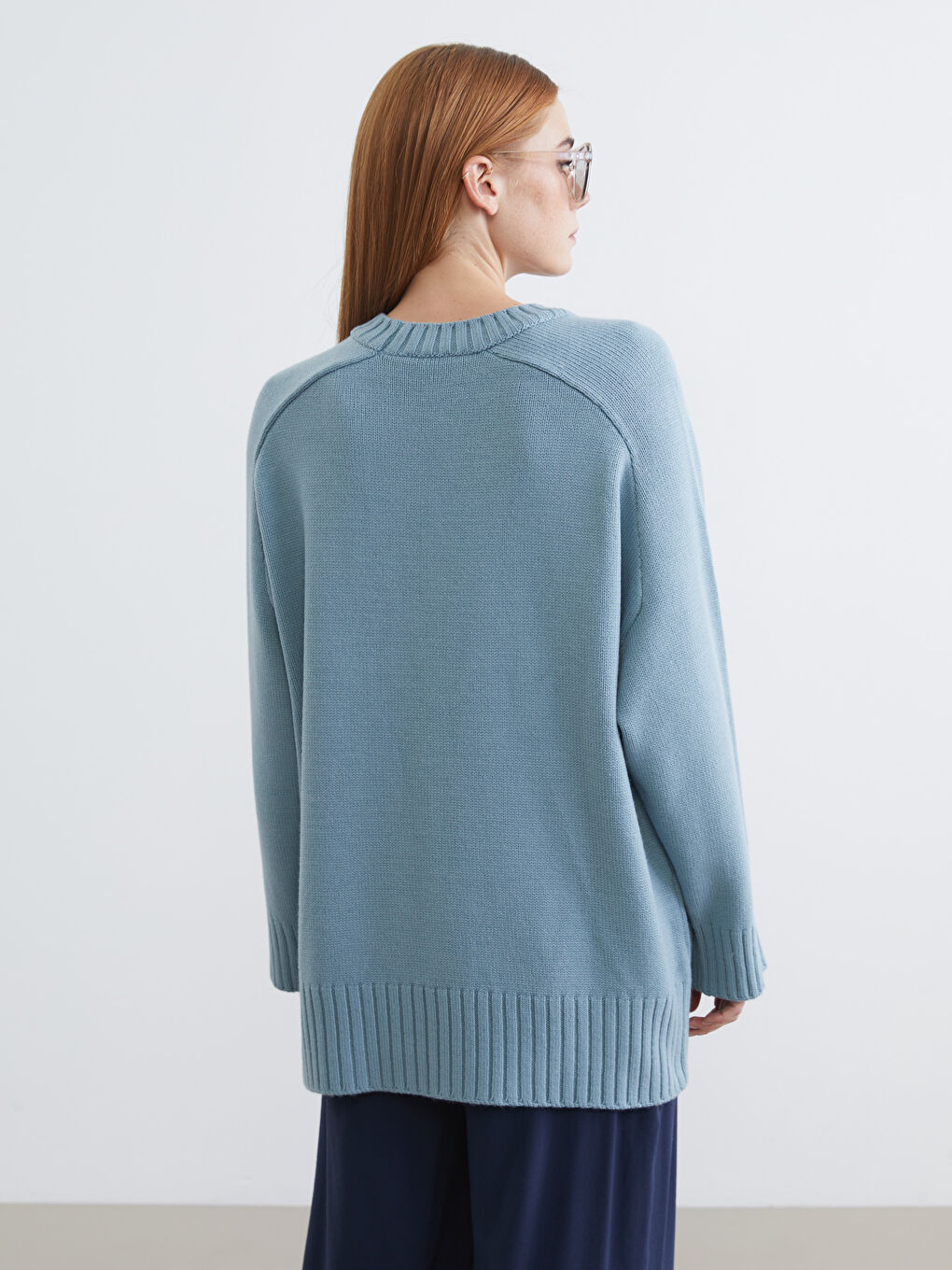 Yeşil Bisiklet Yaka Oversize Kadın Triko Tunik-3