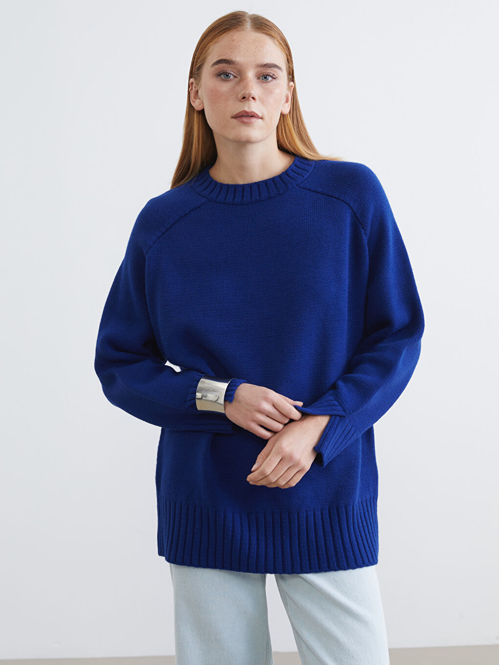 Mavi Bisiklet Yaka Oversize Kadın Triko Tunik