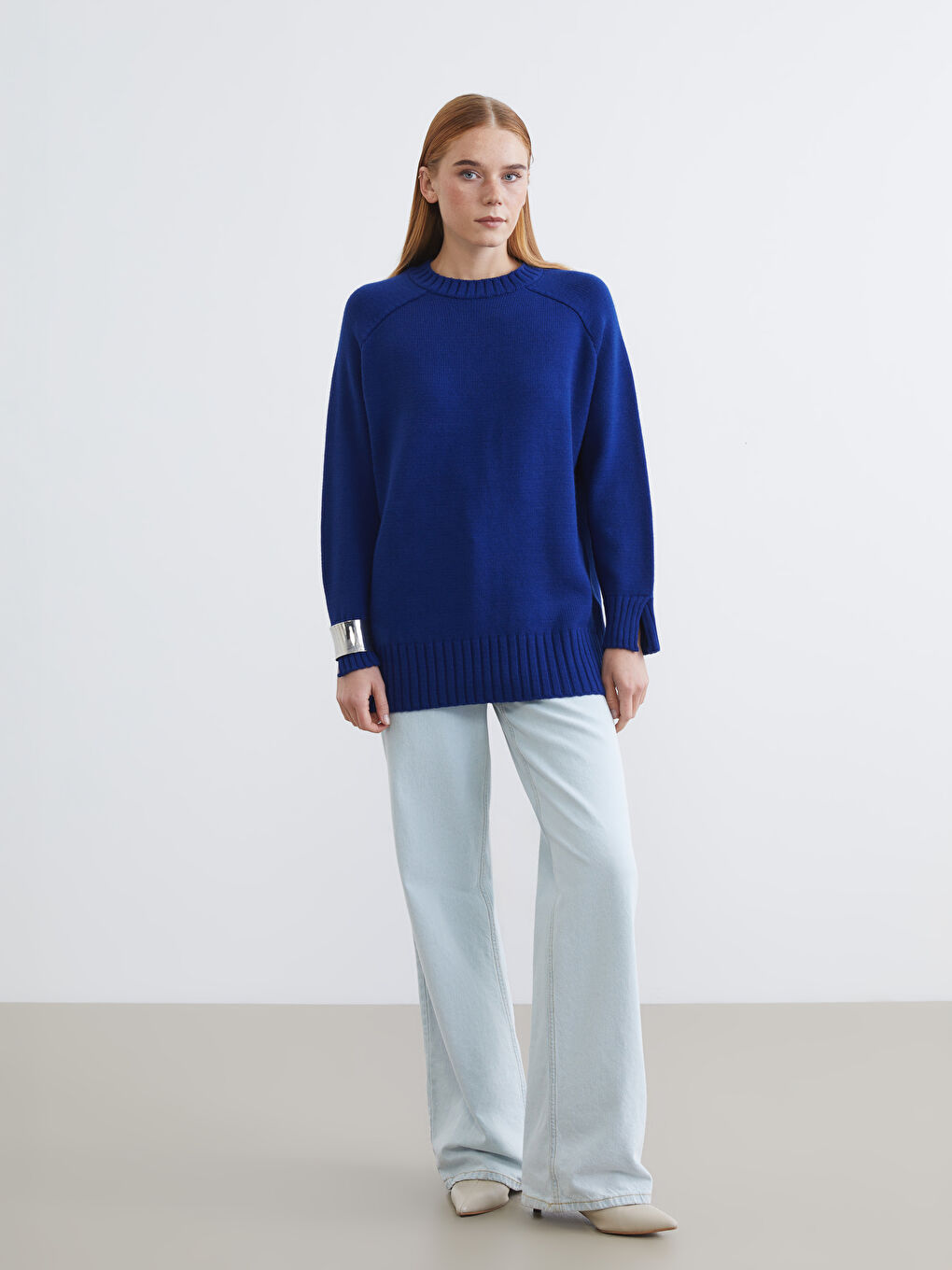 Mavi Bisiklet Yaka Oversize Kadın Triko Tunik-1