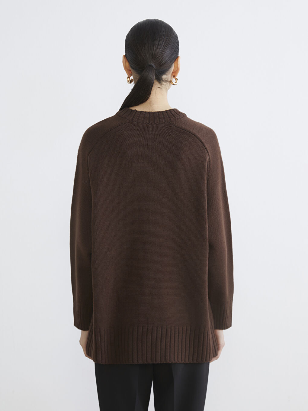 Kahverengi Bisiklet Yaka Oversize Kadın Triko Tunik-3