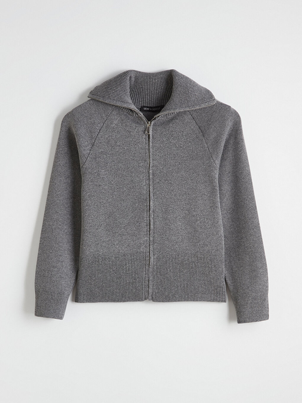 Gri Polo Yaka Kadın Triko Hırka	-4