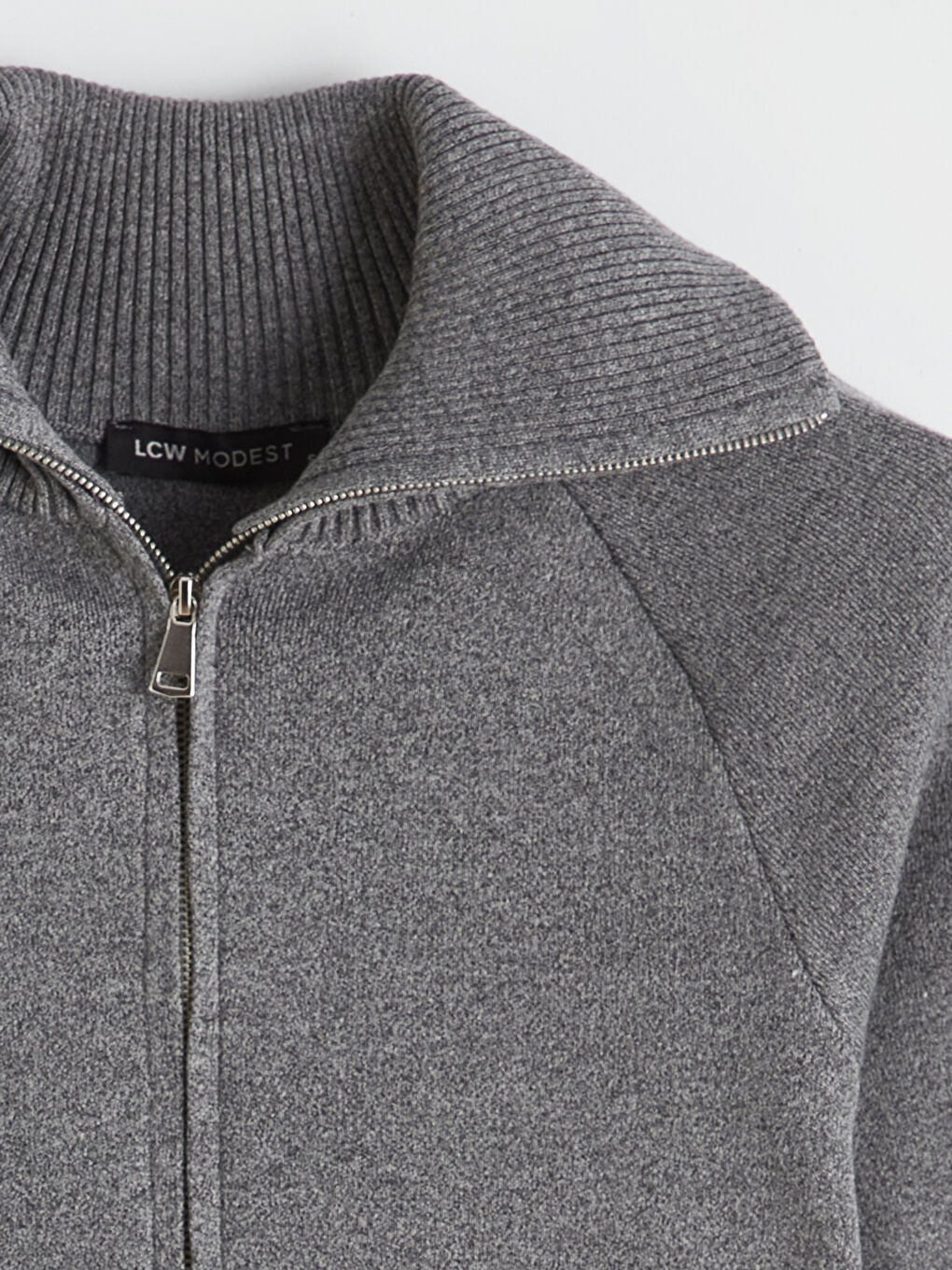 Gri Polo Yaka Kadın Triko Hırka	-5