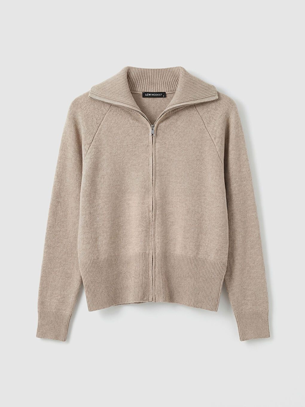 Bej Polo Yaka Kadın Triko Hırka	-4