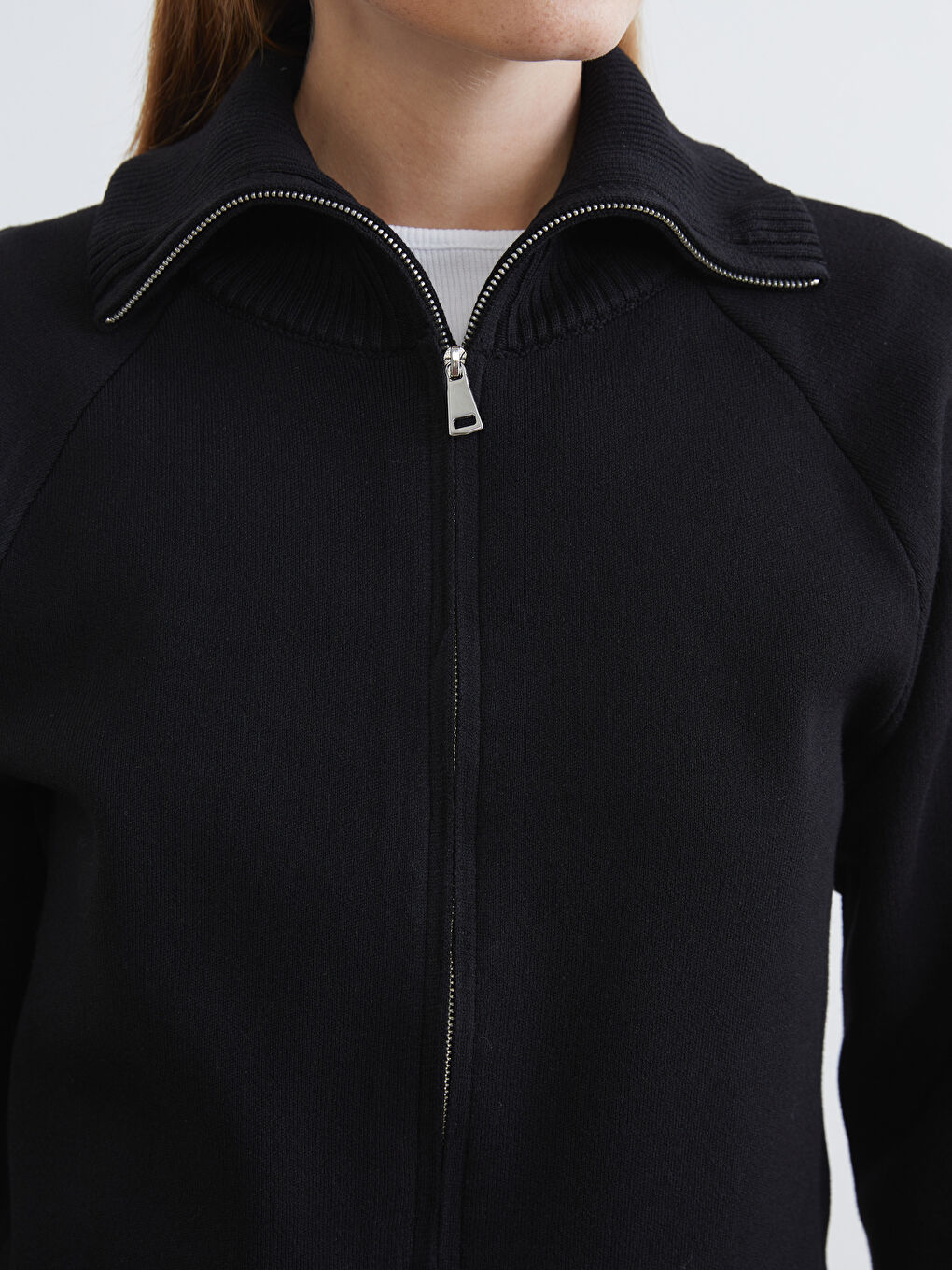 Siyah Polo Yaka Kadın Triko Hırka	-2