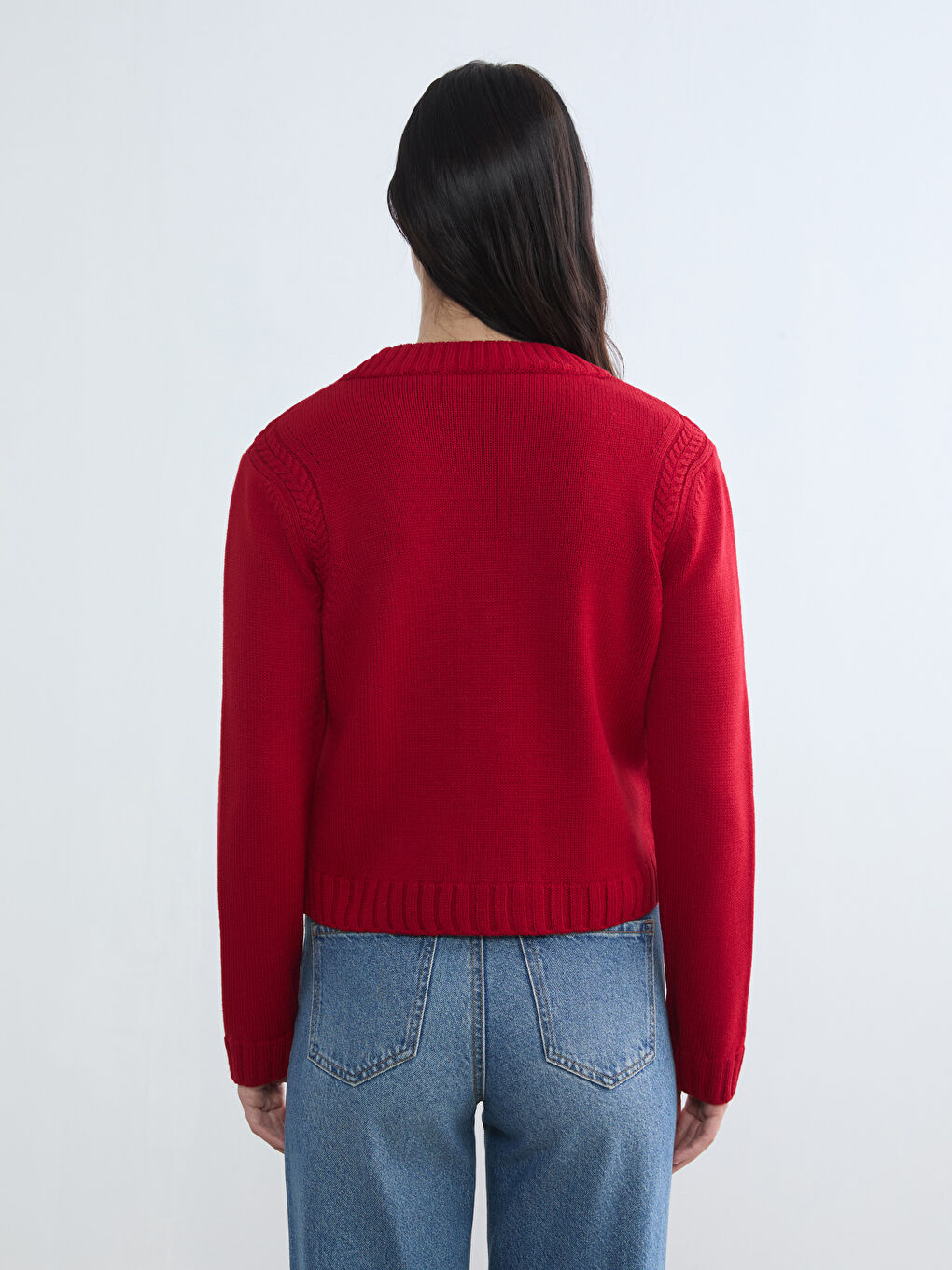 V-neck knit cardigan with a self-design.-3