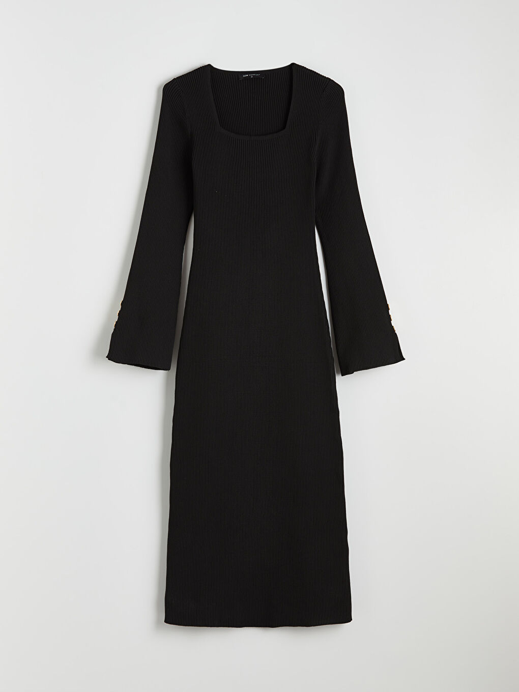 Siyah Kare Yaka Bodycon Triko Elbise-4