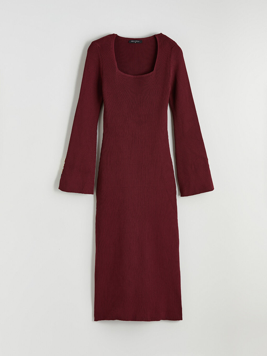 Bordo Kare Yaka Bodycon Triko Elbise-4