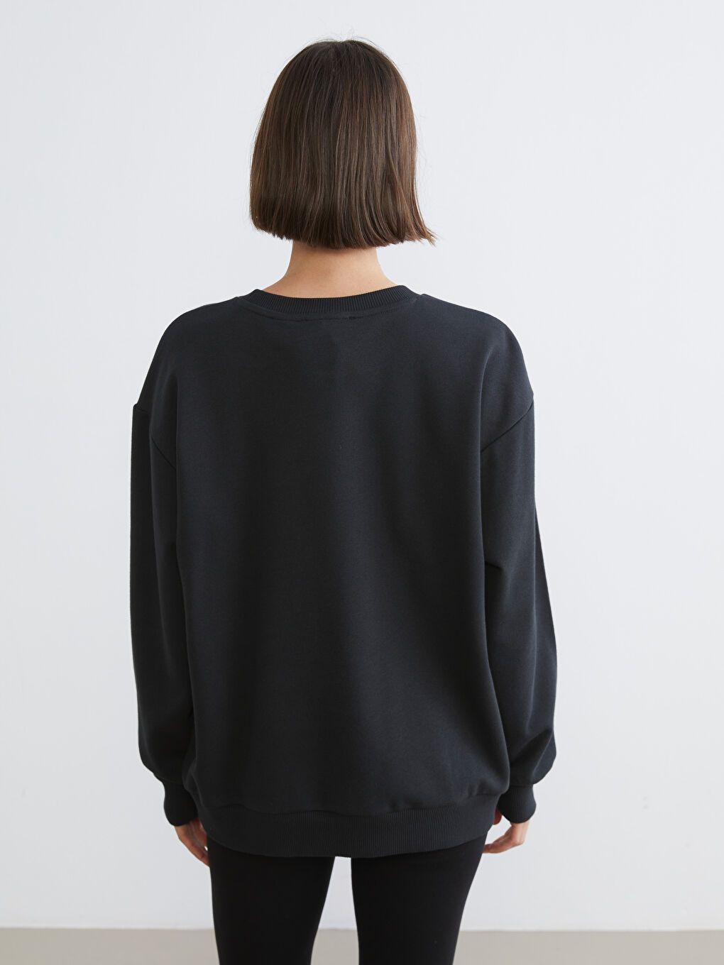 Antrasit Stitch Baskılı Oversize Kadın Kalın Sweatshirt-3