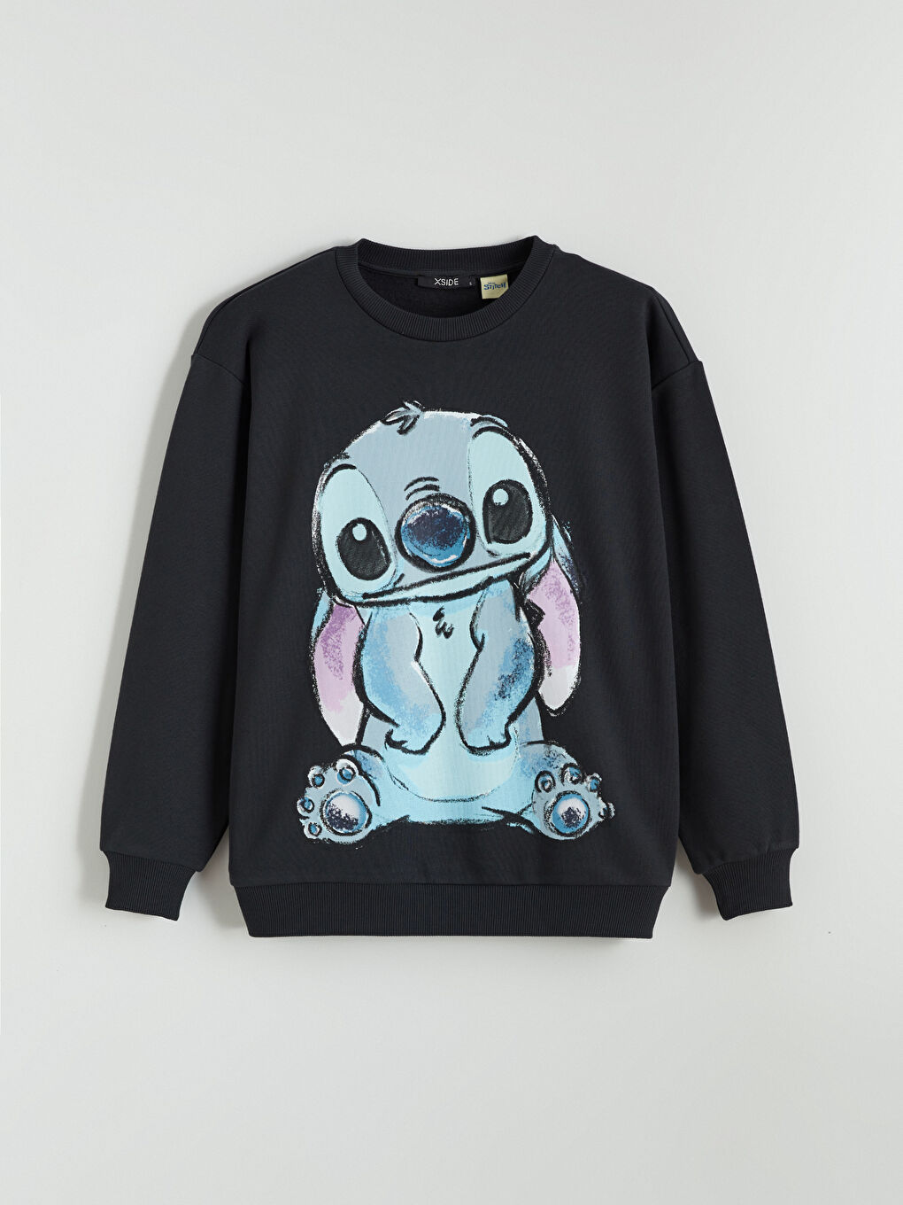Antrasit Stitch Baskılı Oversize Kadın Kalın Sweatshirt-4