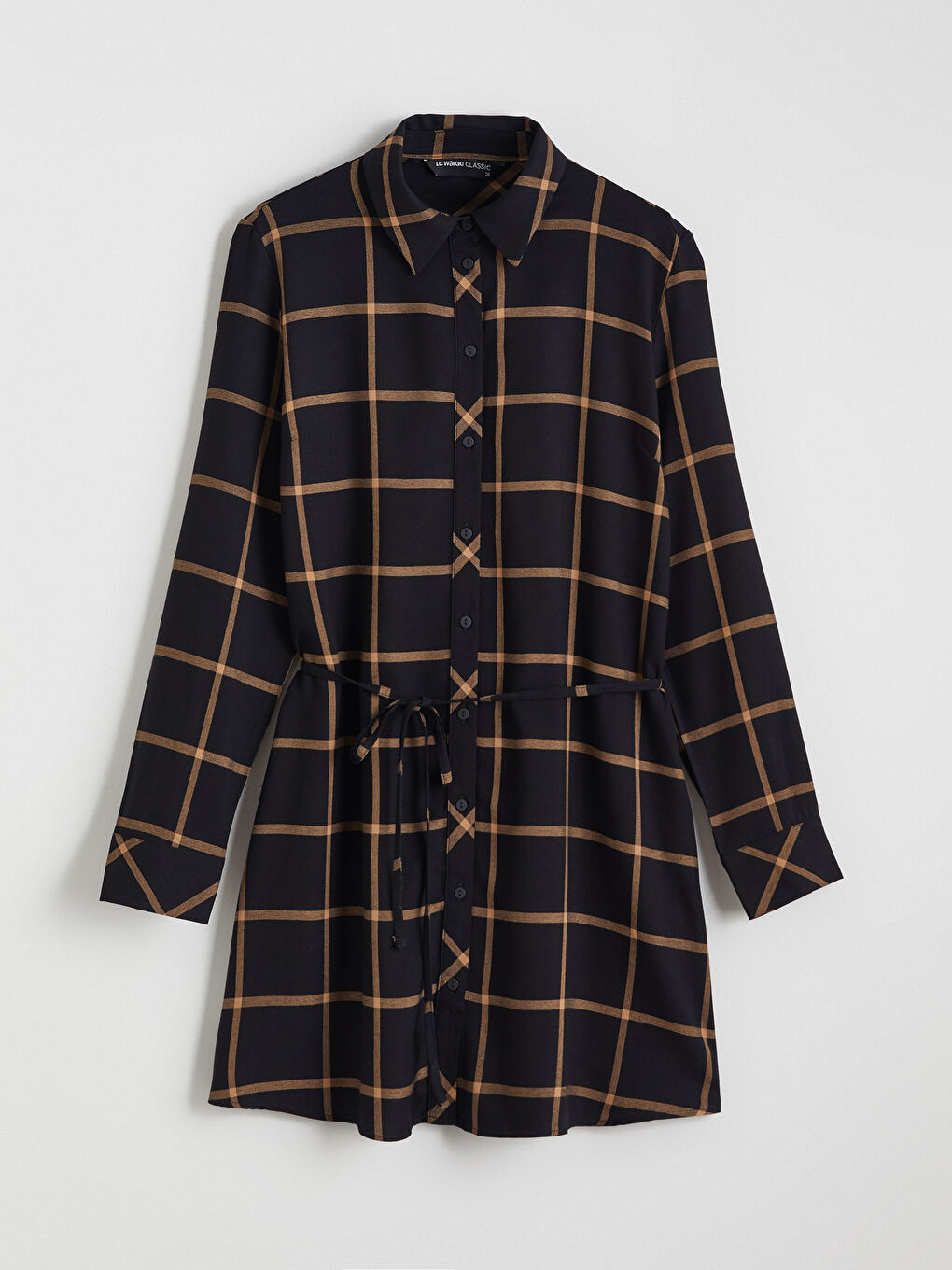 Siyah Beli Kuşaklı Ekose Kadın Gömlek Tunik-4