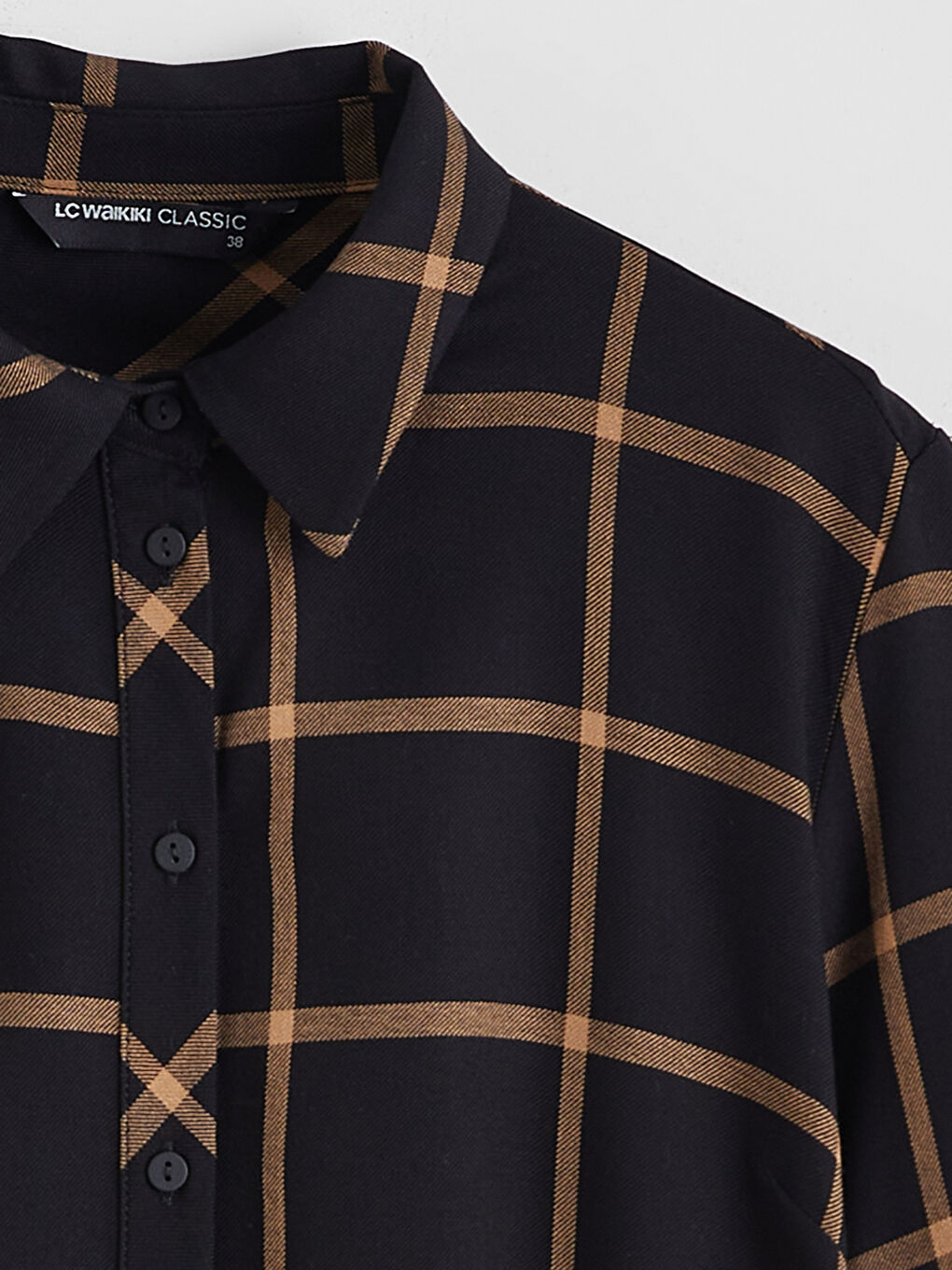 Siyah Beli Kuşaklı Ekose Kadın Gömlek Tunik-5