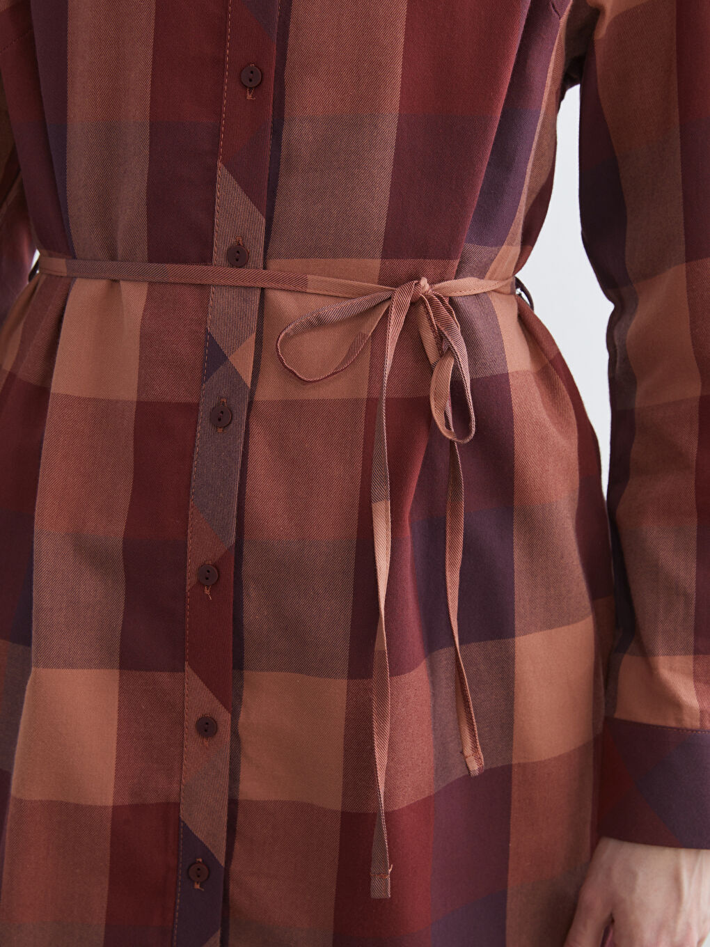 Mor Beli Kuşaklı Ekose Kadın Gömlek Tunik-2