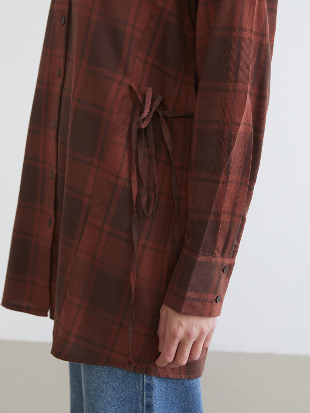 Kahverengi Ekose Kadın Gömlek Tunik-2