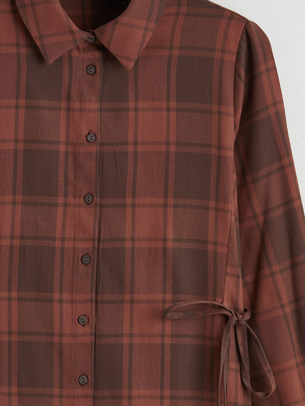 Kahverengi Ekose Kadın Gömlek Tunik-5