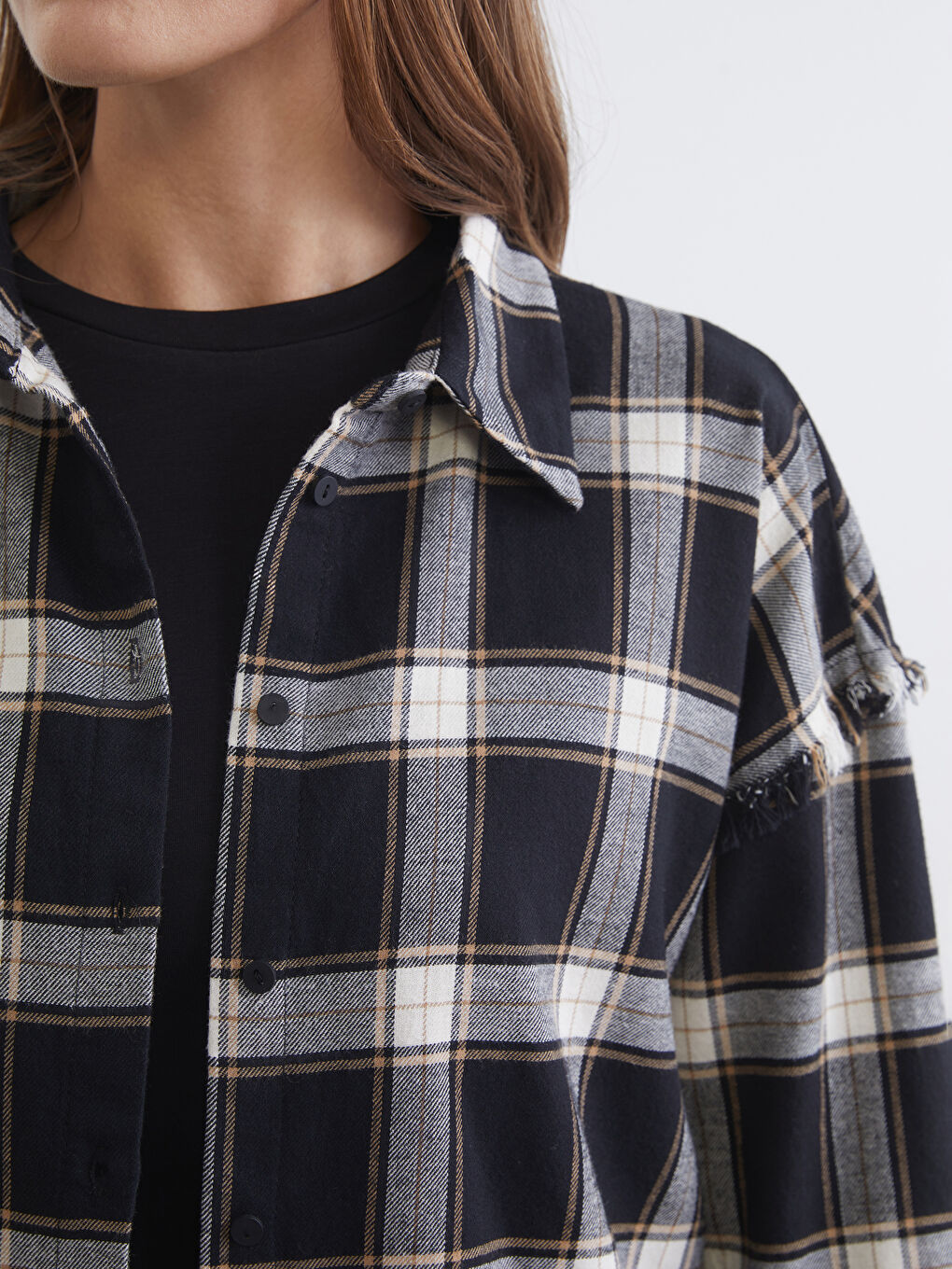 Siyah Ekose Kadın Gömlek-2