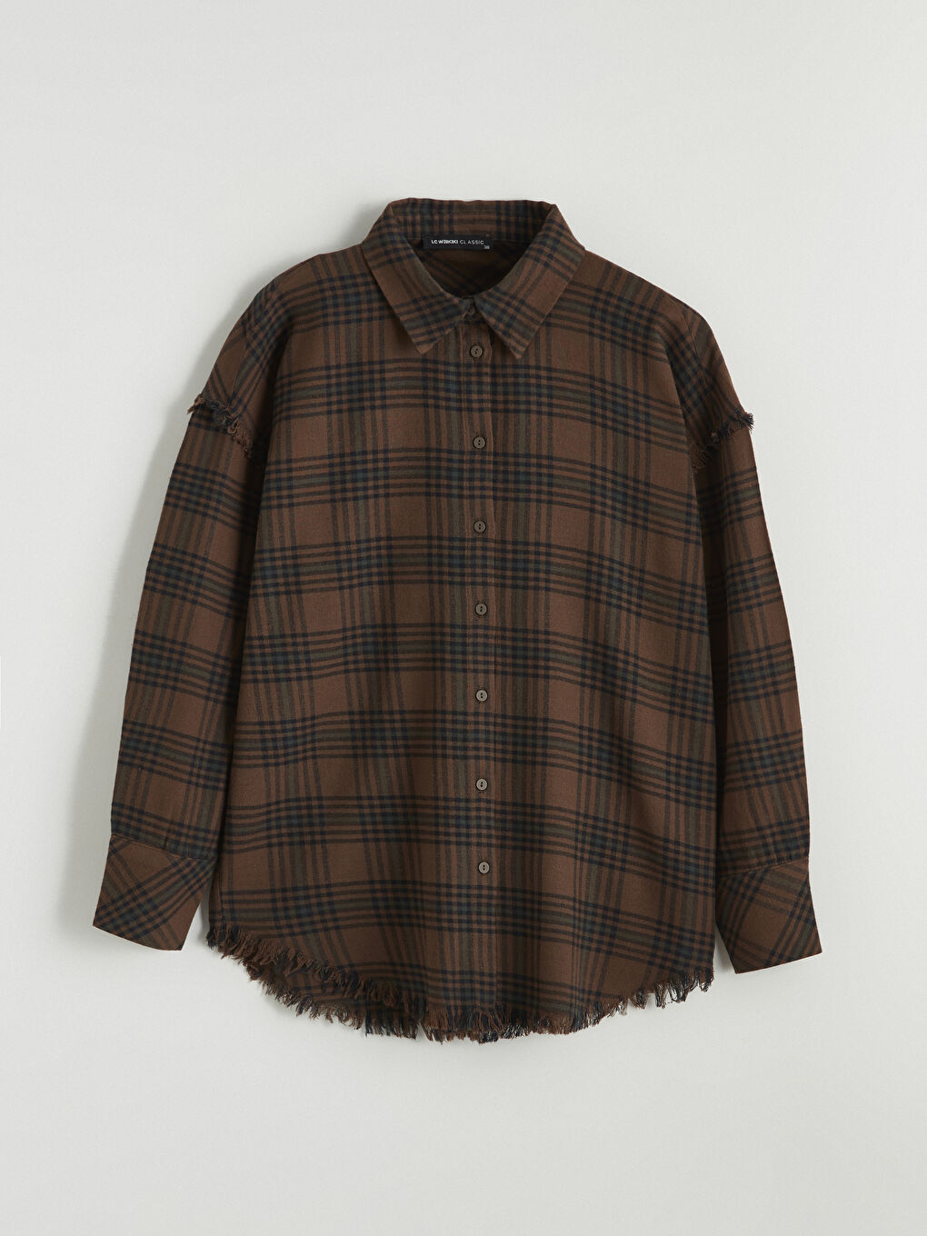 Kahverengi Ekose Kadın Gömlek-4