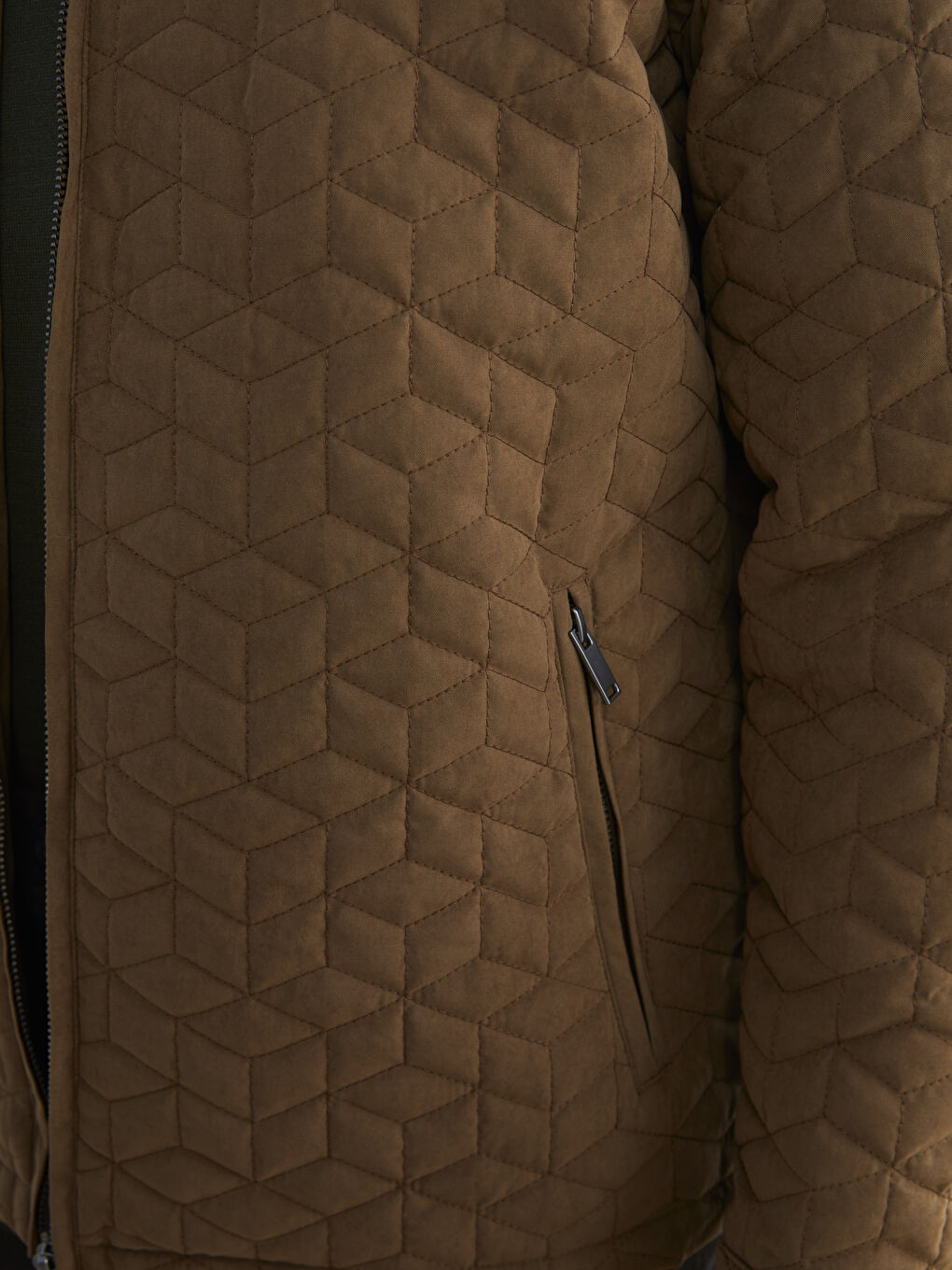 Kahverengi Standart Kalıp Gömlek Yaka Kapitoneli Erkek Mont-2