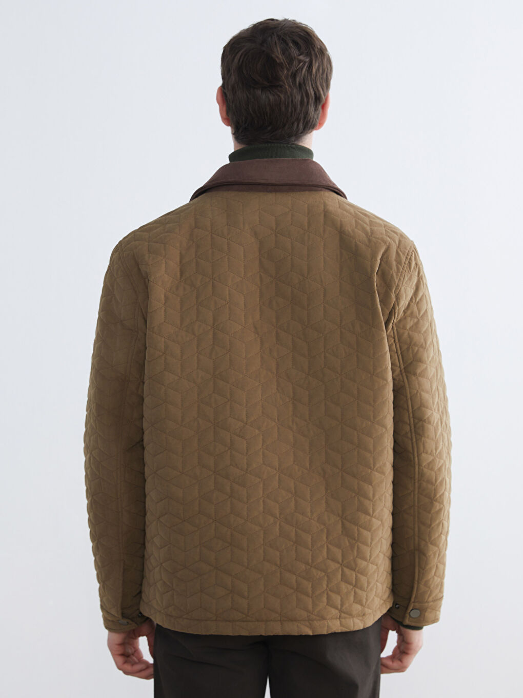 Kahverengi Standart Kalıp Gömlek Yaka Kapitoneli Erkek Mont-4