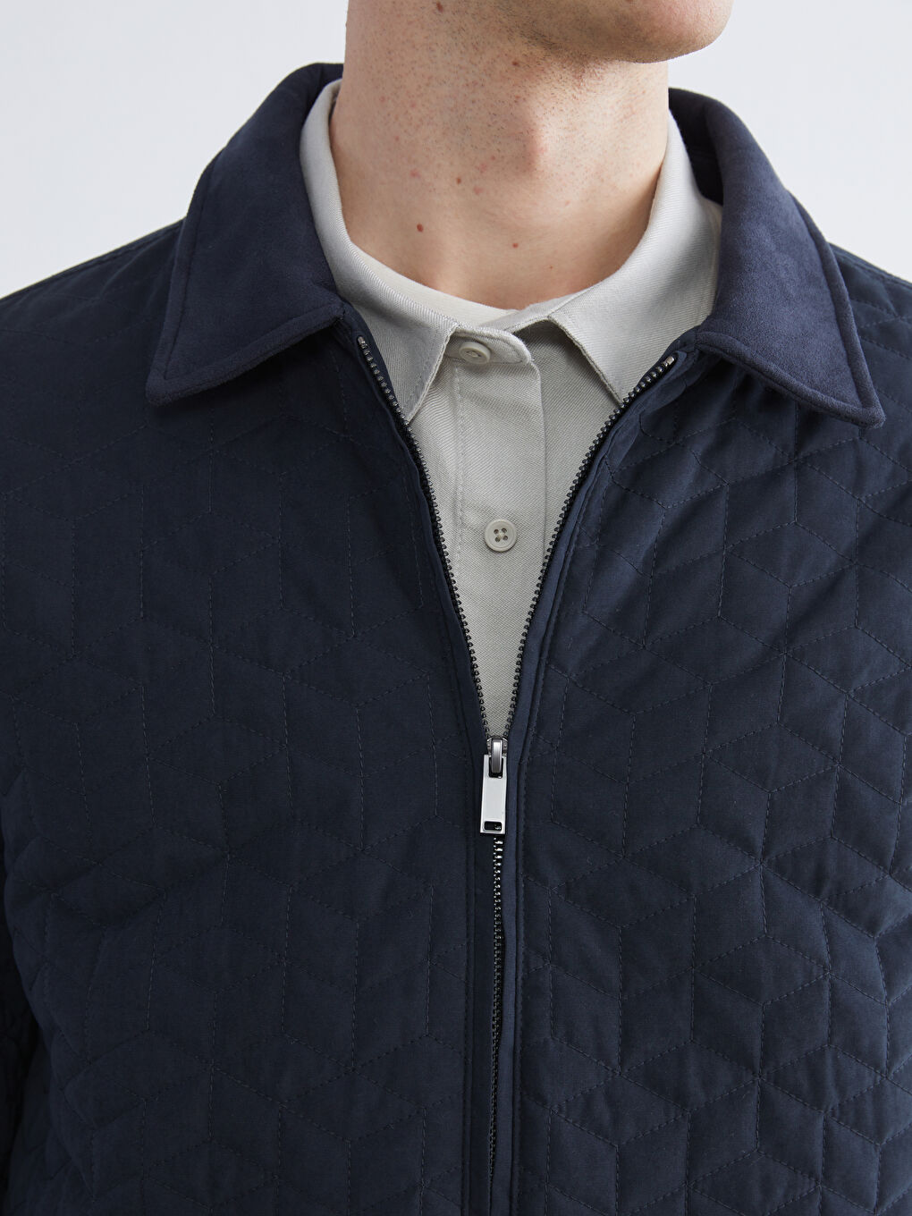 Lacivert Standart Kalıp Gömlek Yaka Kapitoneli Erkek Mont-2