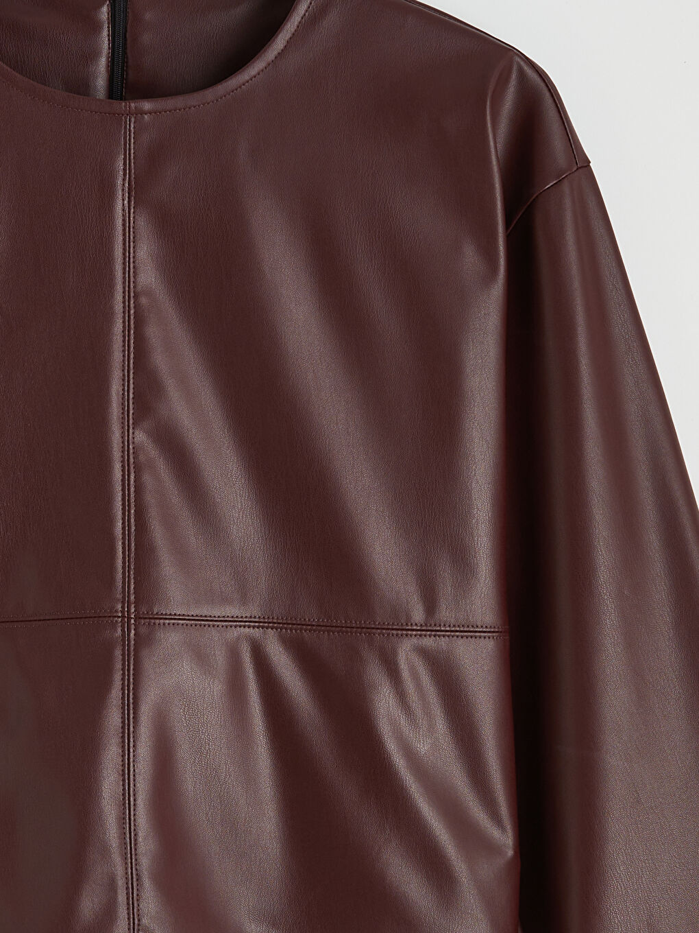 Bordo Bisiklet Yaka Deri Görünümlü Bluz-1