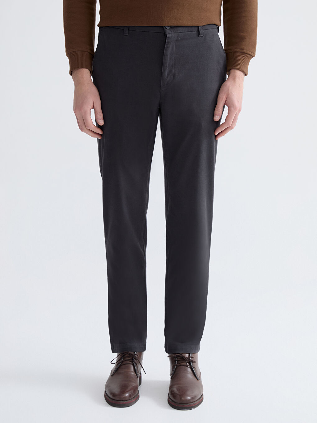 Standard Fit Dobby Fabric Men's Trousers-1