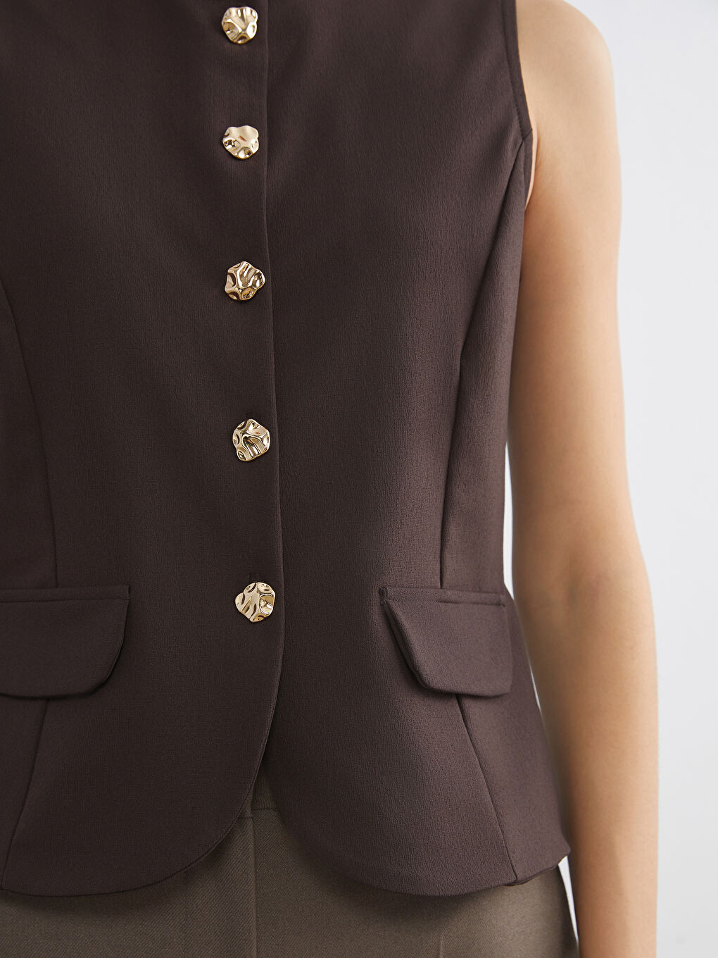 Kahverengi Bisiklet Yaka Kadın Klasik Yelek-2