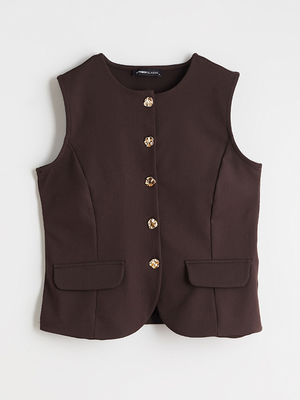 Kahverengi Bisiklet Yaka Kadın Klasik Yelek-4