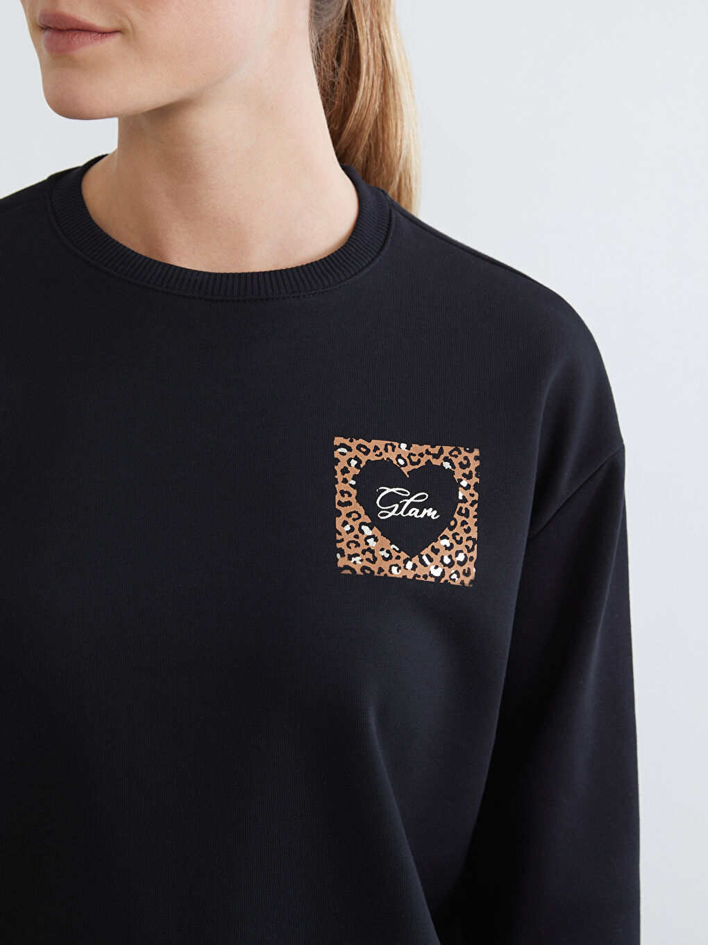 Siyah Baskılı Oversize Kadın Kalın Sweatshirt-2